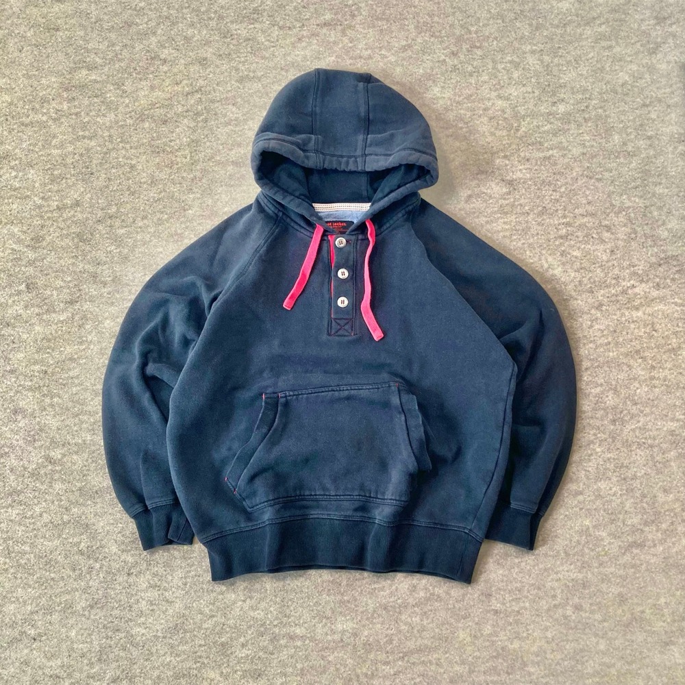 Foot Locker Athletic Fit Black Henley Hoodie Sweatshirt Red Accents L Lounge Gym